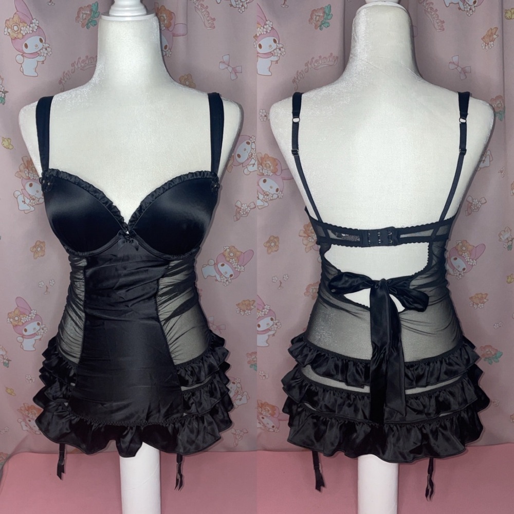 Victoria’s Secret Black Lingerie with Mesh, Flower Details and Garter Straps